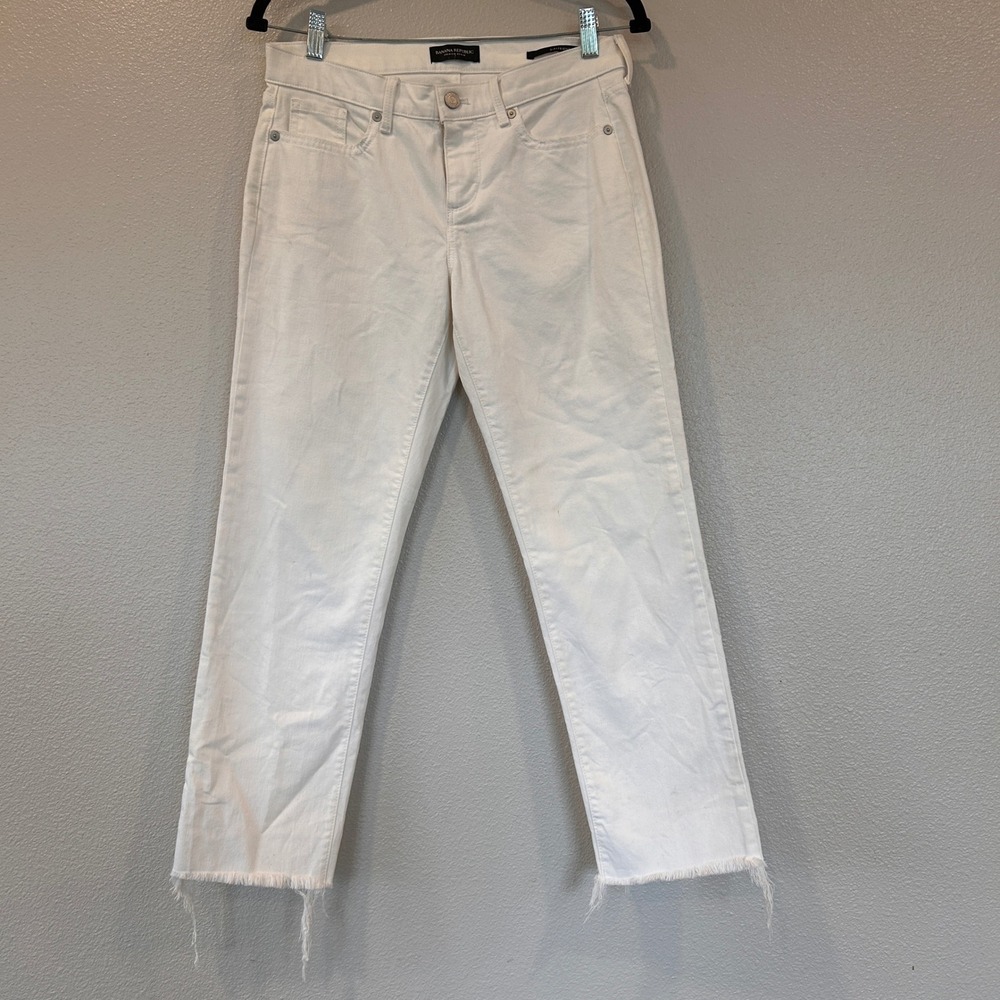 Banana Republic Premium Denim Girlfriend White Raw Hem Jeans 26